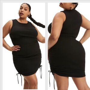 Good American American Ruched Mini Tank Dress in Black, New with Tags